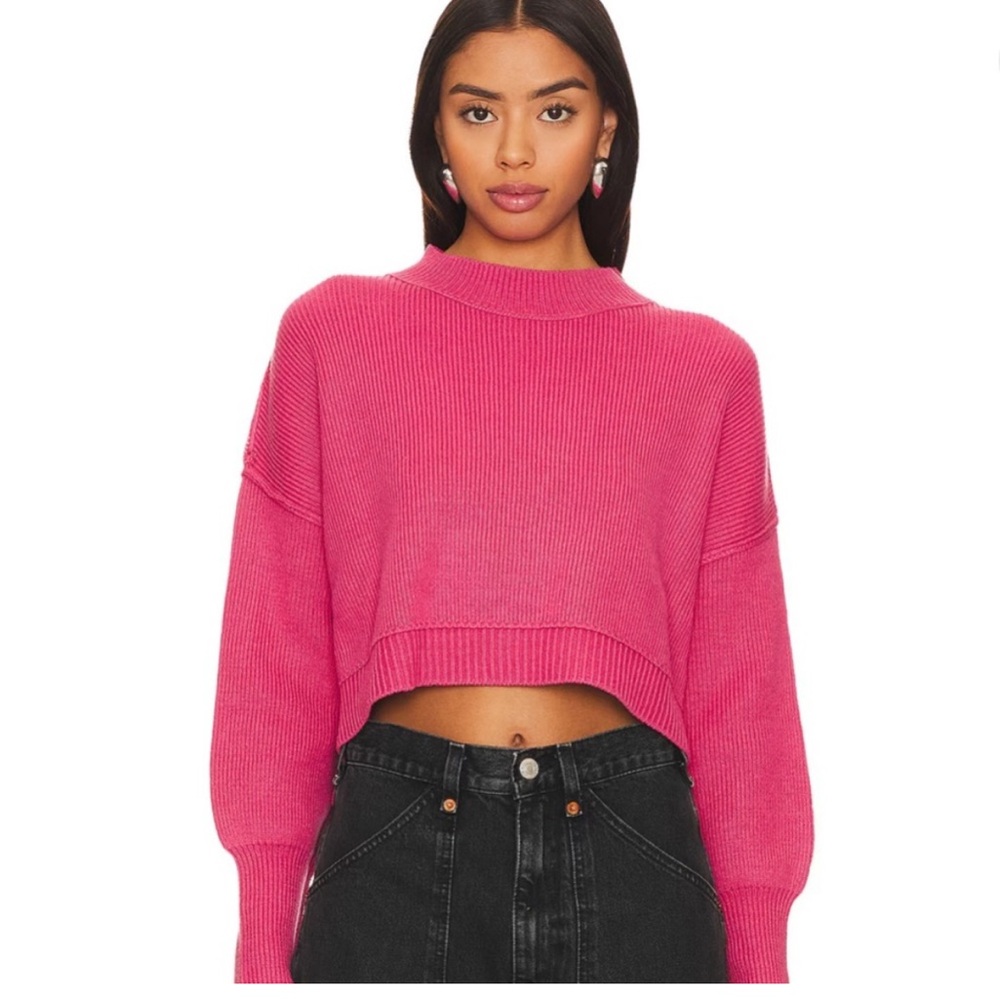 Free People Pink Easy Street Crew Neck Sweater Relaxed Fit